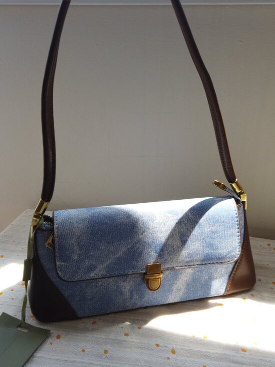 Handbags - Y2K Retro Blue Wash Faux Leather Baguette Shoulder Bag